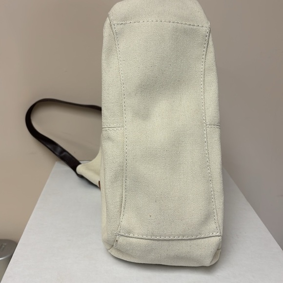 Canvas Shoulder Bag/Tote Bag Cream/Ivory W/Brown Lining 3 Compartments - Picture 7 of 9